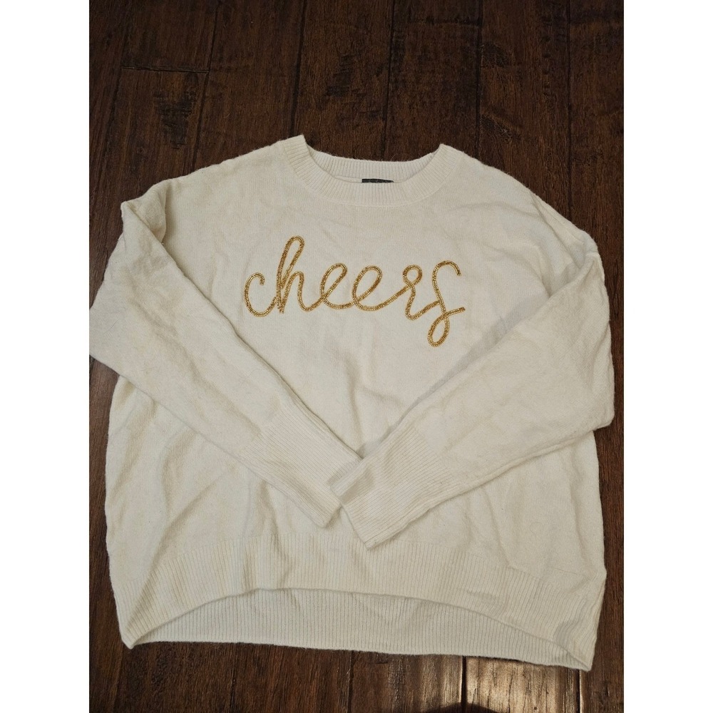 Vince Camuto Preppy Ivory White Gold Beaded Cheers Old Money Sweater Normcore L‎